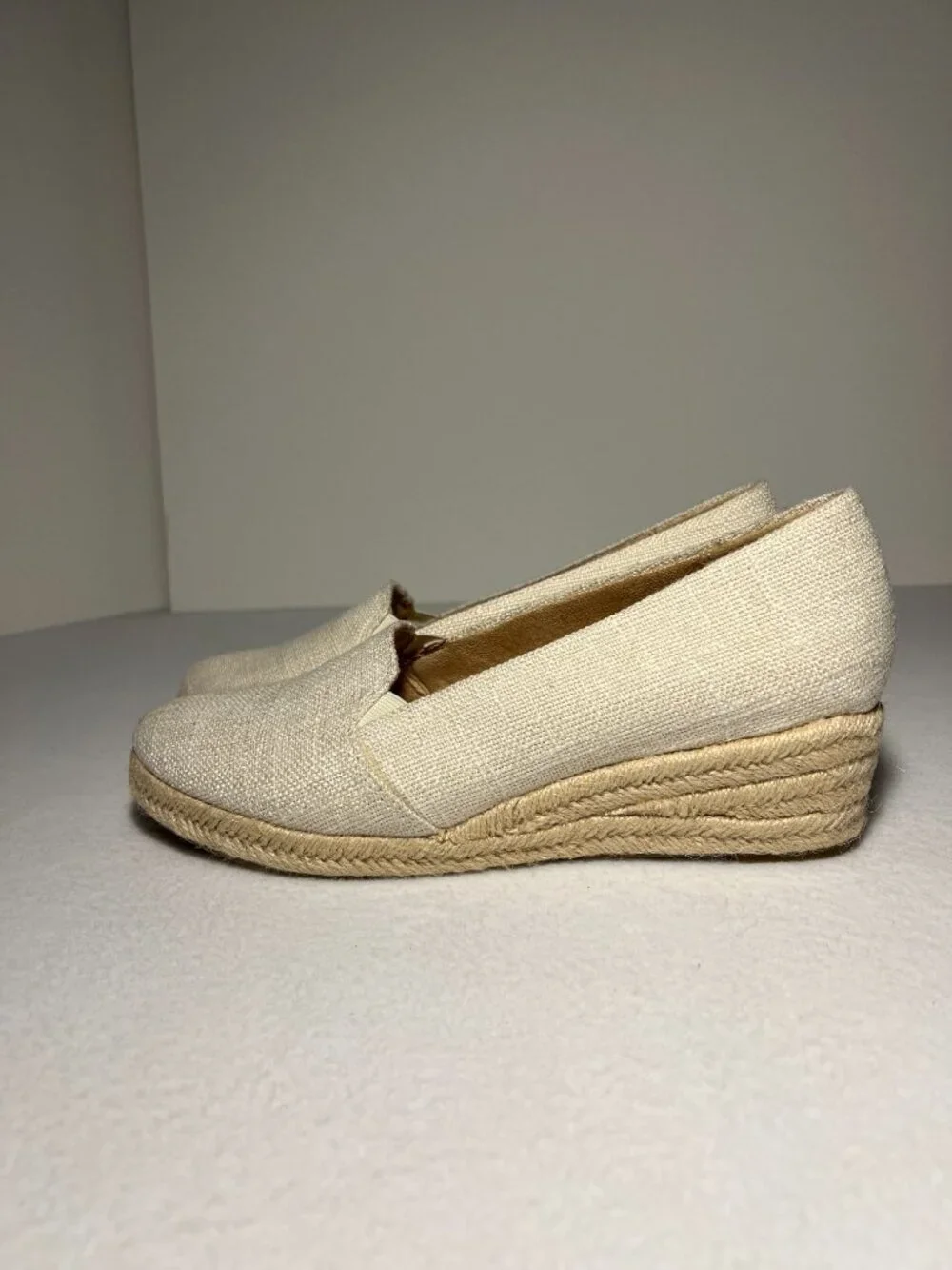 LifeStride Women's 9.5W Kamilla Mid Wedge Heel Espadrilles Linnen Slip-on Loafer